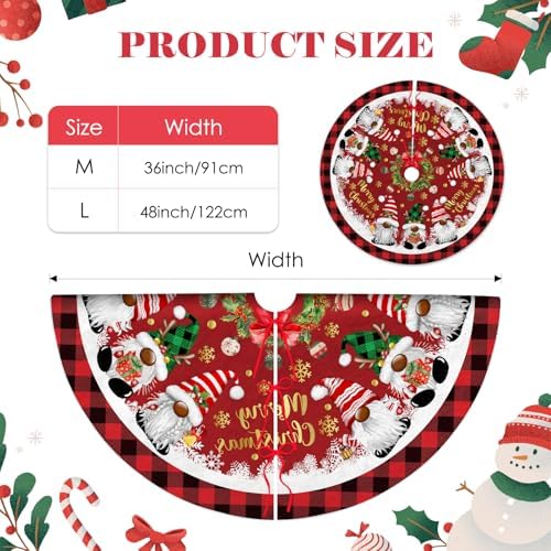 Christmas Tree Skirt, Gnomes Tree Skirts 48 Inch, Christmas Trees Decoration, Xmas Decor Mat for Indoor Outdoor, Xmas Skirts, Gnomes Holiday Decoration
