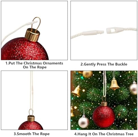 800 Pcs Christmas Ornament String, 7.87" Ornament Hanger Hooks w/Snap,Easy and Fast Locking Fastener Hanging Decoration Ropes for Christmas Tree Holiday Party(White)