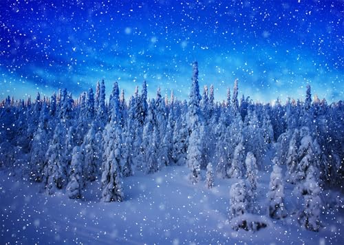 BELECO 6x6ft Fabric Winter Snow Forest Backdrop Snowy Pine Forest Snowflakes Blue Winter Wonderland Background Christmas Party Decorations Banner Photo Video Props - size: 6x6FT