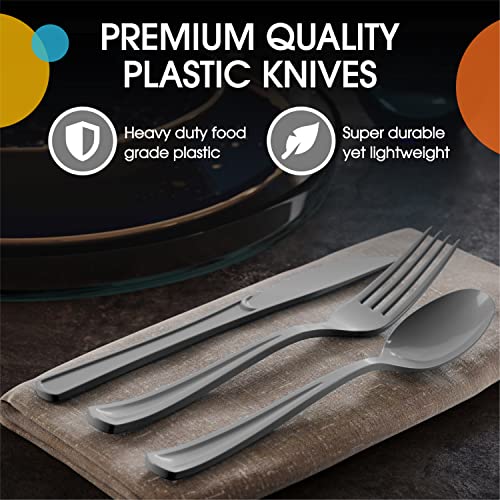 Party Solids 200 Pcs Heavy Duty Plastic Forks - Silver Disposable Flatware, Plastic Silverware - color: Silver