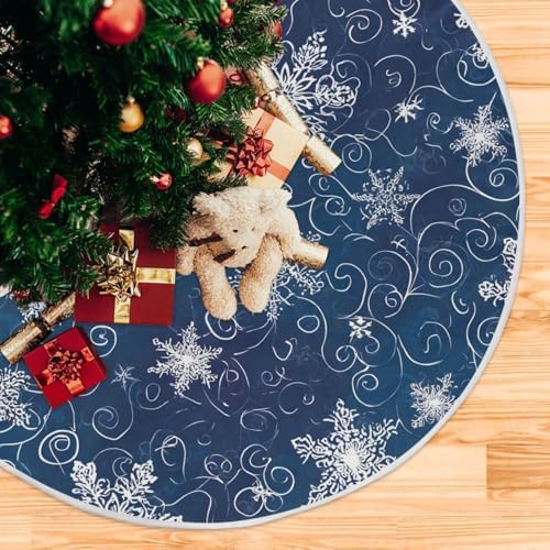 Christmas Tree Skirt 36 inch Xmas Tree Skirts White Snowflakes Ice Blue R Winter Holiday Party Tree Mat Decor for Merry Christmas Indoor Outdoor Decoration