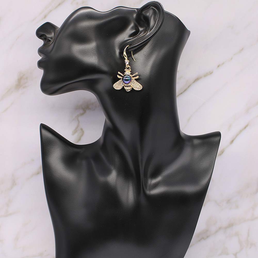 Honey Bee Drop Earrings Crystal Insect Themed Dangle Earring Animal Fashion Shell Pearl Hook Earring Gold Tone for Women Jewelry (Multicolored black pearl earring)