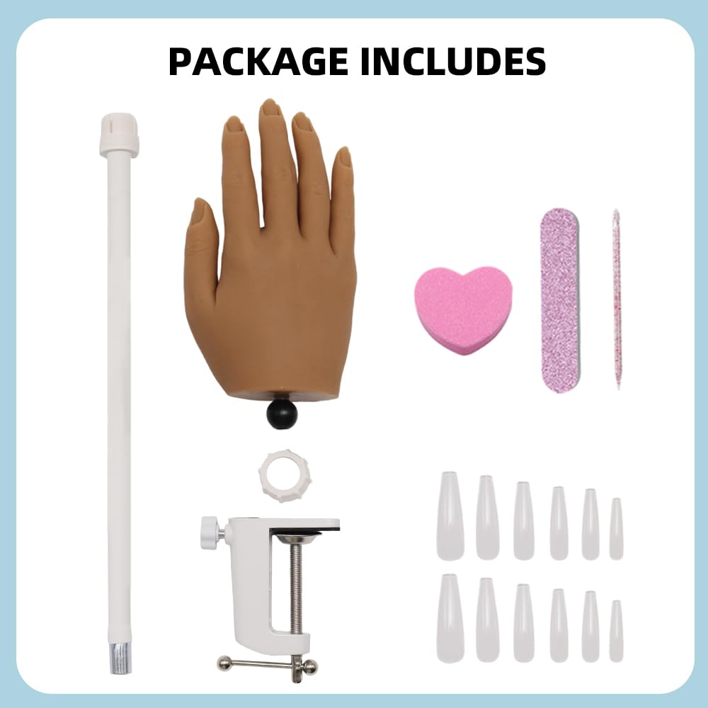 KnowU Silicone Nail Practice Hand, Acrylic Nails Manicure Model, Durable Nail Training Mannequin for Beginners and Professionals, Brown