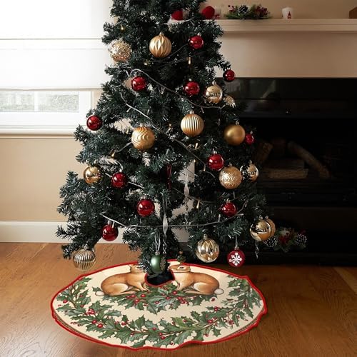 Rabbits Christmas Tree Skirt by Leo Walker Red White Cloth Christmas Tree Base Cover Skirts Decor for Xmas Party Holiday Home Garden Tree Skirt 36 Inch