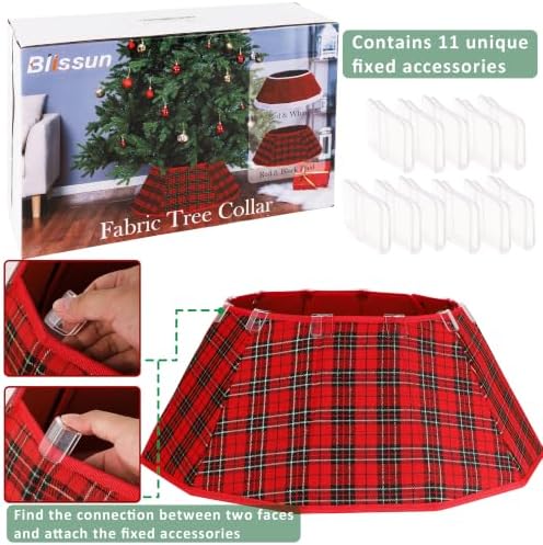Blissun Fabric Christmas Tree Collar & Skirt, Willow Tree Ring for Christmas Decorations (Red & Black Plaid)