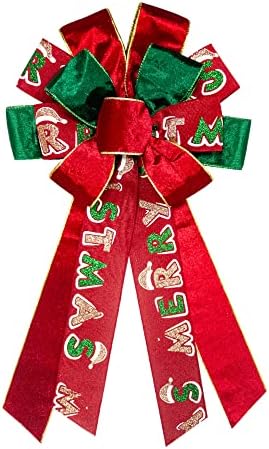 Hying Large Christmas Bow for Wreath, Red Green Velvet Wreath Bow for Christmas D??cor - Winter Christmas Bow for Front Door Indoor Outdoor Wall Decoration Supplies Ornament
