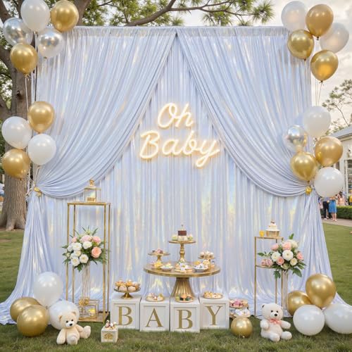 10x10ft Sequin Silver Backdrop Curtains Wedding Party Glitter Curtain Backdrop Fabric Shimmer Drapes Backdrop Bridal Baby Shower Birthday Christmas Photoshoot Background Photography 5x10FT，2 Panels - color: Sequin Silver, size: 10ft X 10ft(2 Panels 5ft X