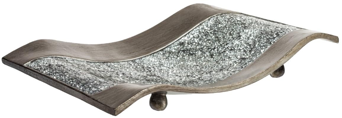 Creative Scents Schonwerk Silver Centerpiece for Dining Room - Crackled Mosaic Design Decorative Tray - Home Decor - Coffee Table Decorations Centerpiece for Dining/Living Room - Great Gift Idea