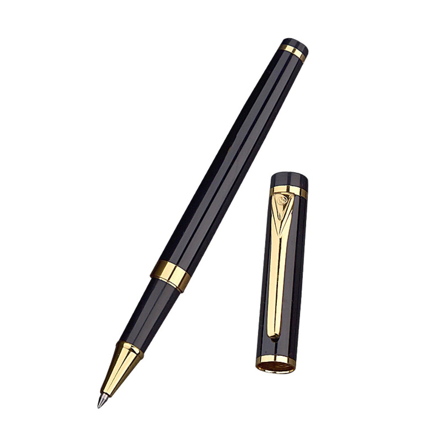 Borges Black Lacquer Rollerball Pen - Stunning Luxury Pen with 24K Gold Finish, Schmidt Ink Refill, Best Roller Ball Gift Set for Adult (Modern)
