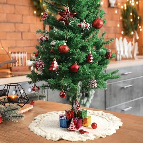 Mr. Pen- Christmas Tree Skirt 24 inches, Cream Knitted Christmas Skirt Tree, Xmas Tree Skirt (Pack of 2)