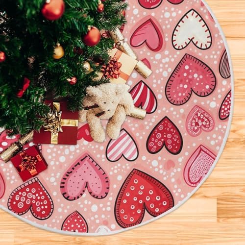 Pfrewn Valentine Tree Skirt 36" Sweet Red Patch Hearts Christmas Tree Skirts Mother's Day Xmas Mat for Holiday Festival Party Wedding Decor