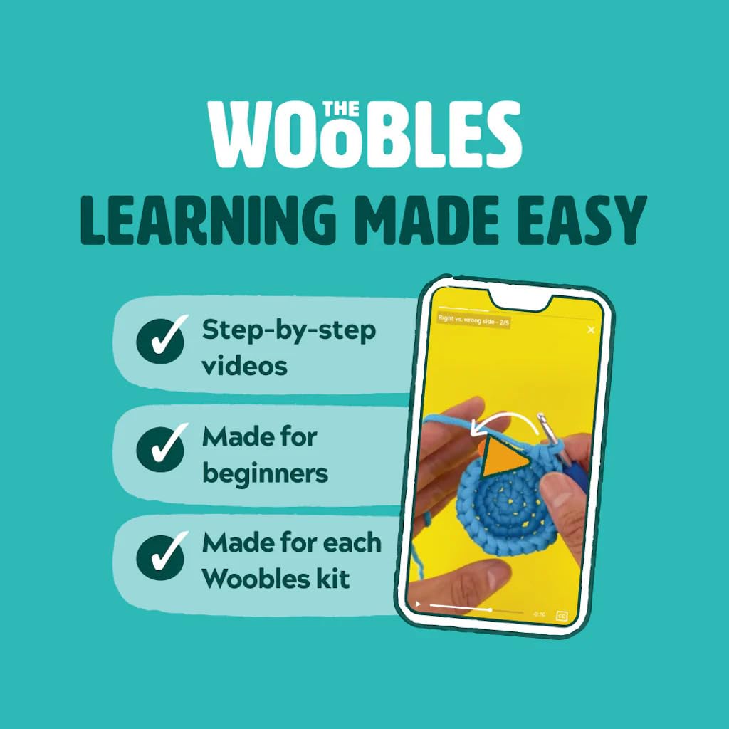 The Woobles Crochet Kit for Beginners with Easy Peasy Loopable Yarn, As Seen on Shark Tank - Easy Arts and Crafts Knitting & Crochet Animals Kit with Step-by-Step Video Tutorials (JoJo the Bunny)