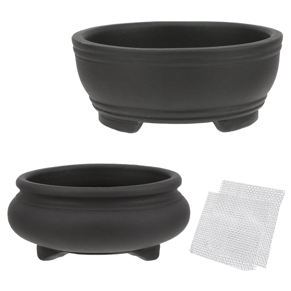 Bonsai Planter 2 pc 3.9" + 4.1" Unglazed Round Ceramic Succulent Pots Set