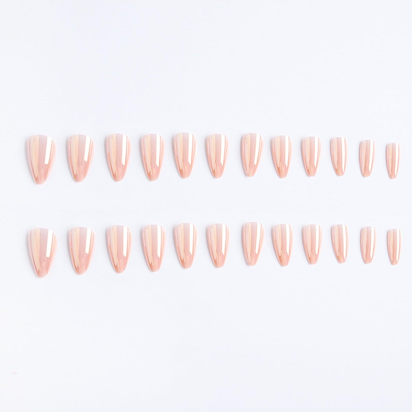 Almond Press on Nails Medium Pink Fake Nails Glossy Chrome False Nails with Designs Solid Color Glue on Nails Full Cover Acrylic Stick on Nail for Women Girls Manicure 24 Pcs