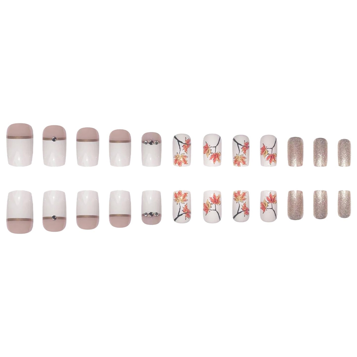 Thanksgiving Press On Short Nails Acrylic Glossy Full Cover Fall False Nails with Maple Leaf Designs Artificial Autumn Leaves Glue Ons Fake Nails for Women Girls (YS03)