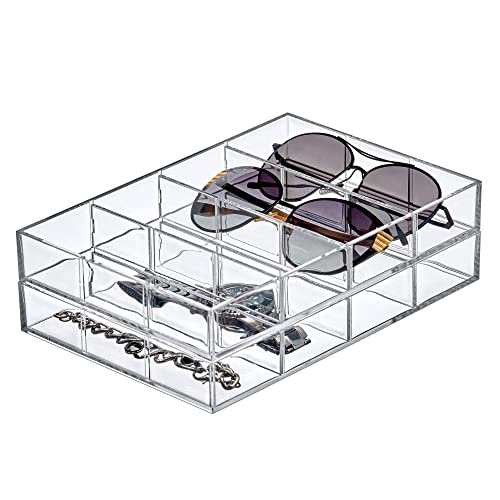 Amazing Abby - Soleil - 2-Pack Acrylic 4-Compartment Sunglass Organizer, Plastic Eyeglass Display Case, Transparent Jewelry Storage Tray, Clear Beauty Supply Holder, Great for Bedroom and Bathroom - style: 2-Pack