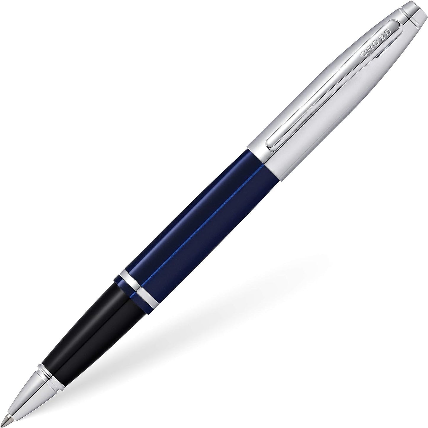 Cross Calais Refillable Rollerball Pen Presented in a Luxury Gift Box - Medium Point, Black Ink, Chrome & Blue