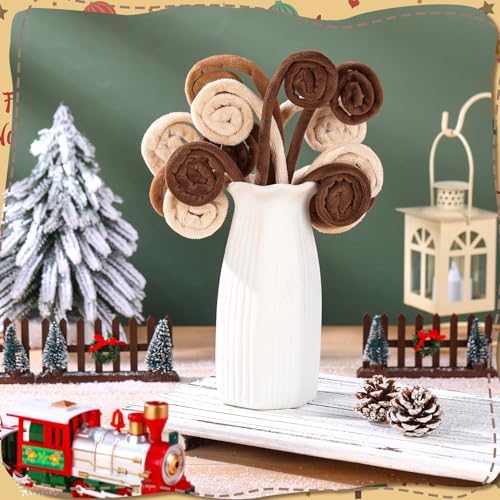 Daifunli 12 Pcs Curly Christmas Tree Picks Velvet Curl Decoration Spiral Curly Tree Topper Ornaments DIY Crafts for Wreath Fireplaces Vase Filler Holiday Ornament, 12 Inch(Milky White, Khaki, Brown)