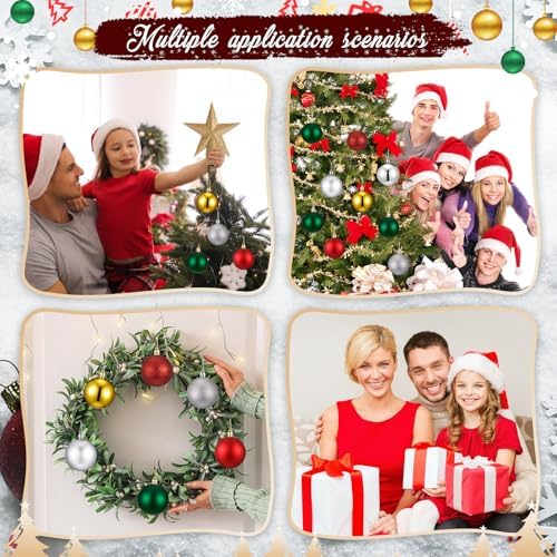 RoundFunny 25 Pcs Mini Christmas Balls Ornaments Set 2.36 Inch Christmas Day Ball Topper Star Tree Hanging Ornaments for Party Decoration(Classic Colors)