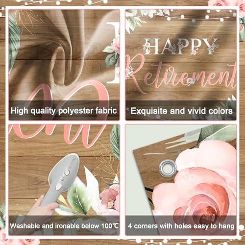 Mocsicka Rustic Retirement Backdrop Women Happy Retirement Party Decorations Pink Floral Retired Party Photo Booth Props (7x5ft) - size: 7x5ft