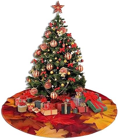 Autumn Leaves Fall Christmas Tree Skirts 48", Xmas Tree Cloth Mats Trees Skirts for Decor Gift, Home Decoration