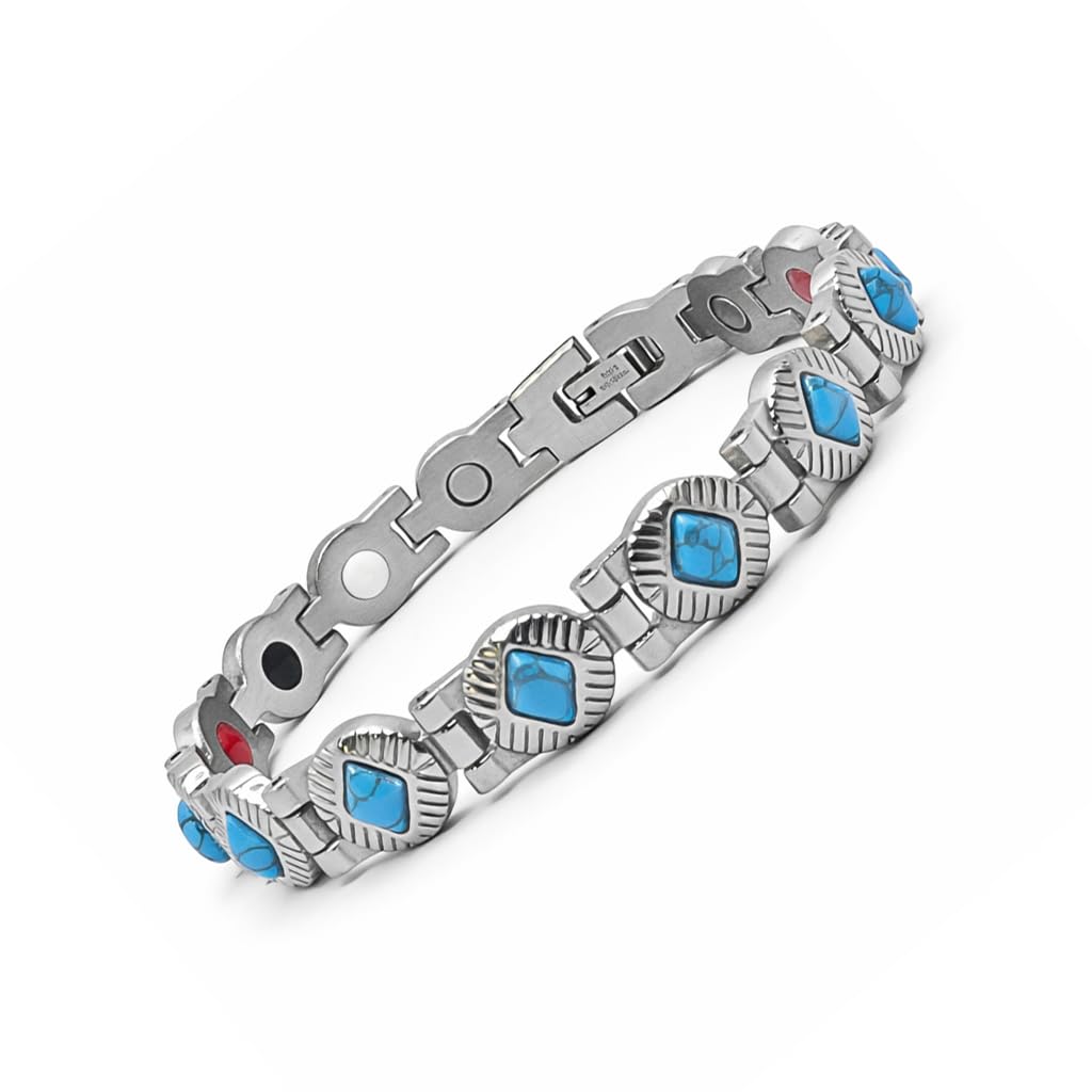 38 Elegant Stainless Steel Blue zircon Magnetic Bracelet for Women Magnetic Functions with Free Link Removal Tool Mother's gift (Silver With Blue Ziron)