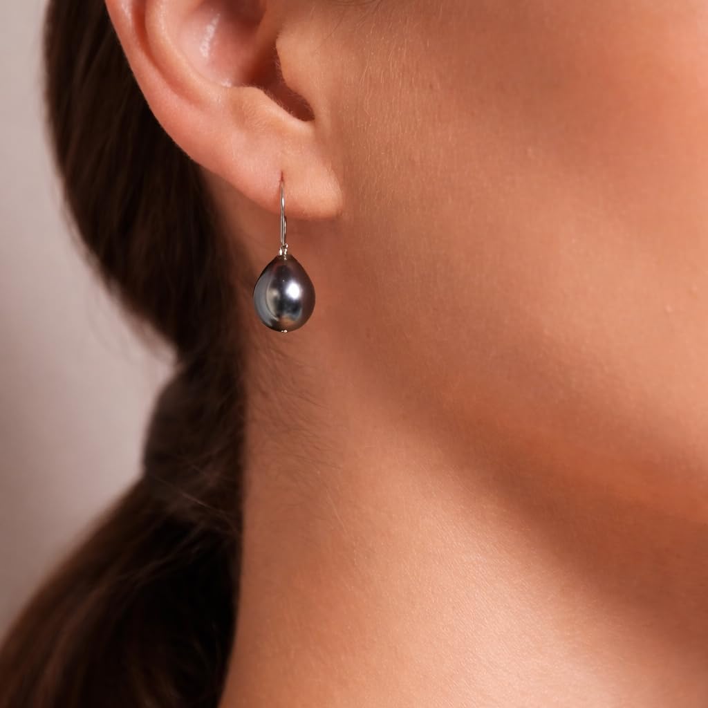THE PEARL SOURCE Genuine Baroque Black Tahitian South Sea Cultured Pearl Rosalind Earrings for Women