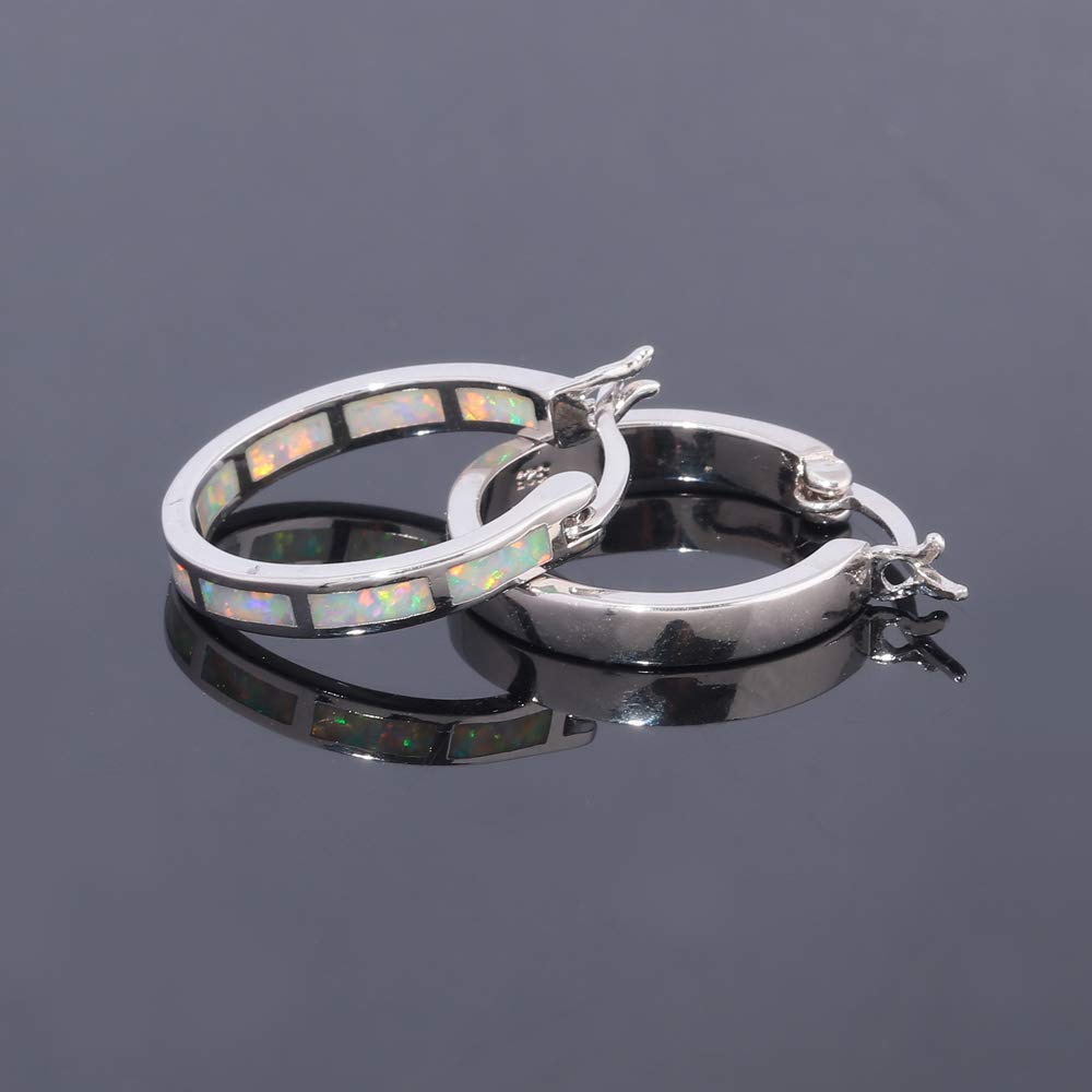 CiNily Sterling Silver Plated Hoop Earrings, Opal Small Hoop Earrings for Women Hypoallergenic Jewelry Ladies Gemstone Earrings