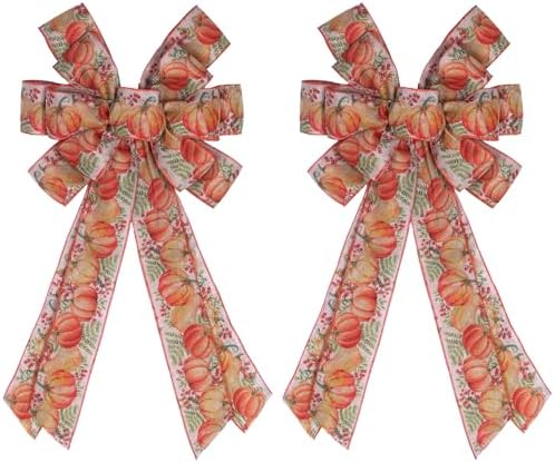 2 PCS Large Fall Bows for Wreath Fall Tree Topper Bow