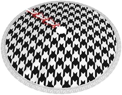Xmas Tree Skirt 48" Inch,Black and White Houndstooth White Tassel Edge Rustic Christmas Tree Skirts for Party Holiday Decorations Xmas Ornaments