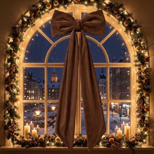 Gejoy 47 x 16 Inch Large Brown Christmas Bows Brown Velvet Bows