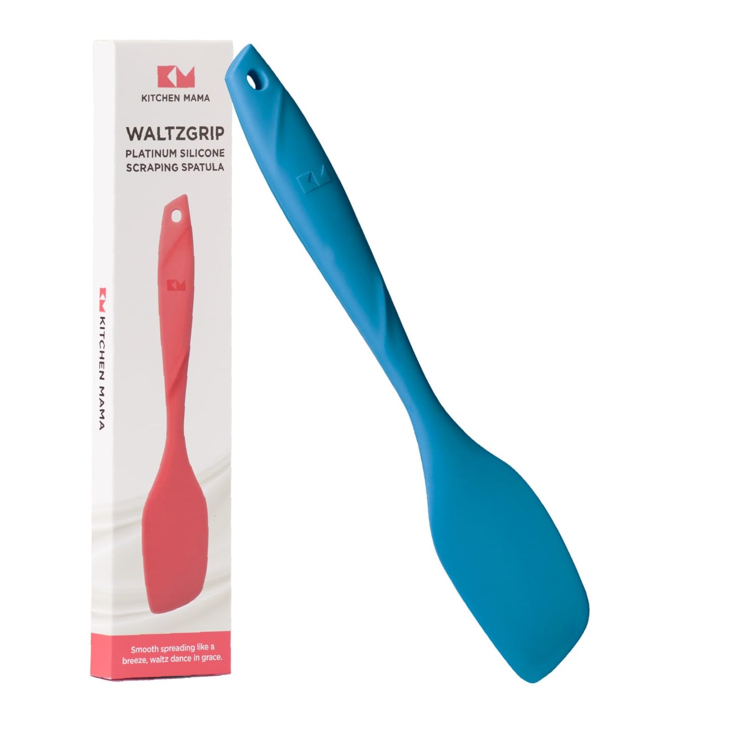 Kitchen Mama WaltzGrip Platinum Silicone Scraping Spatula: Heat Resistant, Seamless, Non Stick for Frying Pan Cookware, Safe, Flexible Bowl Scraper - Ideal for Mixing, Baking, Stirring (Blue)