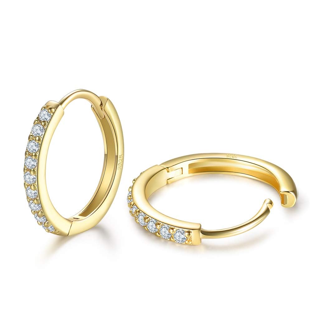 Cartilage Earring Hoop Sterling Silver Small Hoop Earrings Gold Plated Cubic Zirconia Cuff Huggie Hoops Earrings Piercing for Women 8mm 10mm 12mm