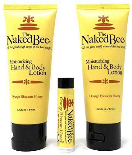 The Naked Bee Orange Blossom Honey Lotion and Lip Balm Set, Hydrating, Moisturizing, and Natural Skin Care Products Cruelty Free + Grapefruit Blossom Honey, and Pomegranate & Honey, 0.15oz