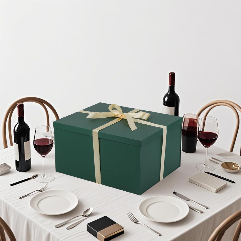 UoeRing 1Pcs Green Extra Large gift box with lids 16.5×13×8 Inches gift boxes for presents,Birthday Box (include Ribbon, Paper Shred Filler Gift Card & Envelopes)