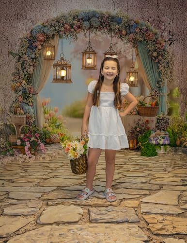 Kate Easter Photography Backdrops Arch Spring Flowers Colorful Eggs Party Banner Photo Props, 7x5ft - size: 7x5ft