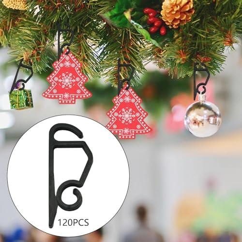 120 Pieces Christmas Light Hooks Tree Hooks Ornament Hooks Clip Hangers Plastic for Easy Attach And Remove Suitable for Christmas Trees Indoor, black