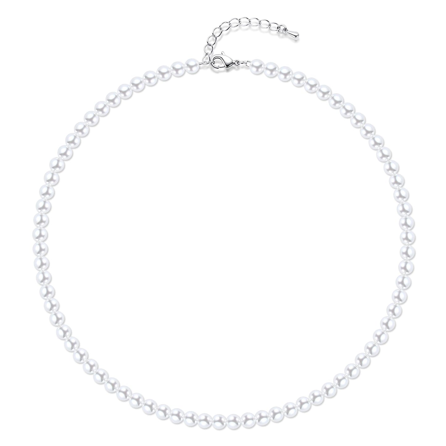 Aleasha 6mm Single Strand White Pearl Necklaces for women White Small Pearl Necklace Wedding Jewelry