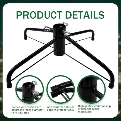 Christmas Tree Stand, Heavy Duty Metal Christmas Tree Base with Adjustable Eye Bolts, Stable Folding Tree Stand for 3-7 FT Christmas Trees