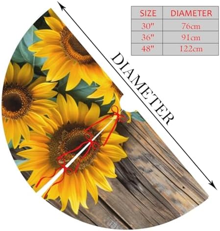 Yellow Sunflower Christmas Trees Skirts 36", Retro Flowers Xmas Tree Cloth Mats for Home Decoration
