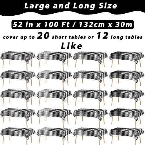 Black and White Checkered Tablecloth Roll 52 in x 100 Ft with Slide Cutter Black Checkered Table Cloth Roll Picnic Party Table Cover for Events Family Banquet Parties and Celebrations(Plastic) - color: Black and White Checkered