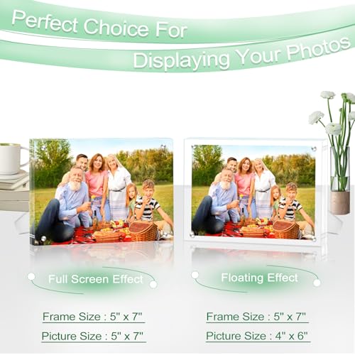 3 Pack(5×7) Acrylic Picture Frames Clear Magnetic Photo Frames Freestanding Lucite Acrylic Block Frame Frameless Desktop Display for Home Office - size: 5"x7"-3Pack