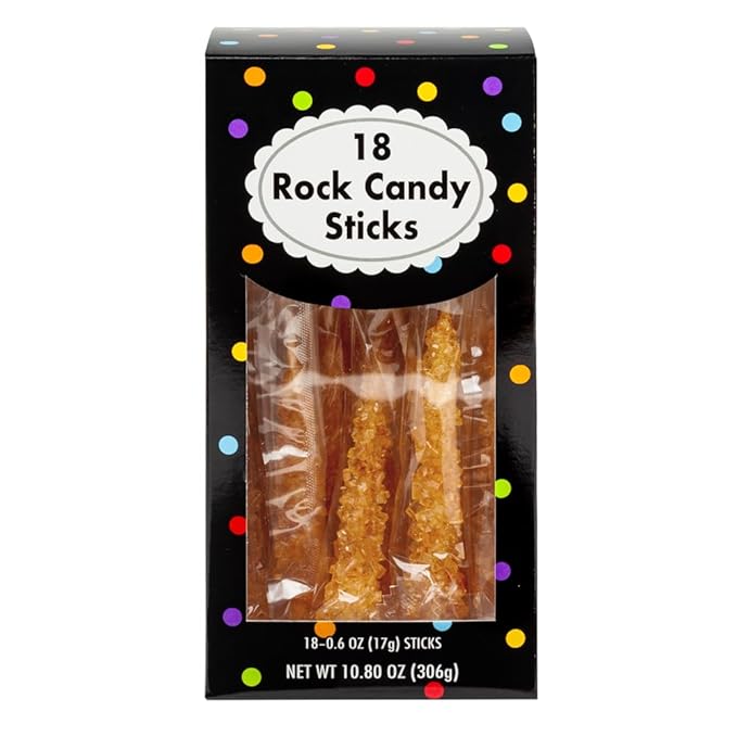Amusemints Rock Candy Individually Wrapped Sticks (Gold) - 18 PC Box - Colorful Hard Candy, Perfect for Parties, Gifting & Nostalgic Treats