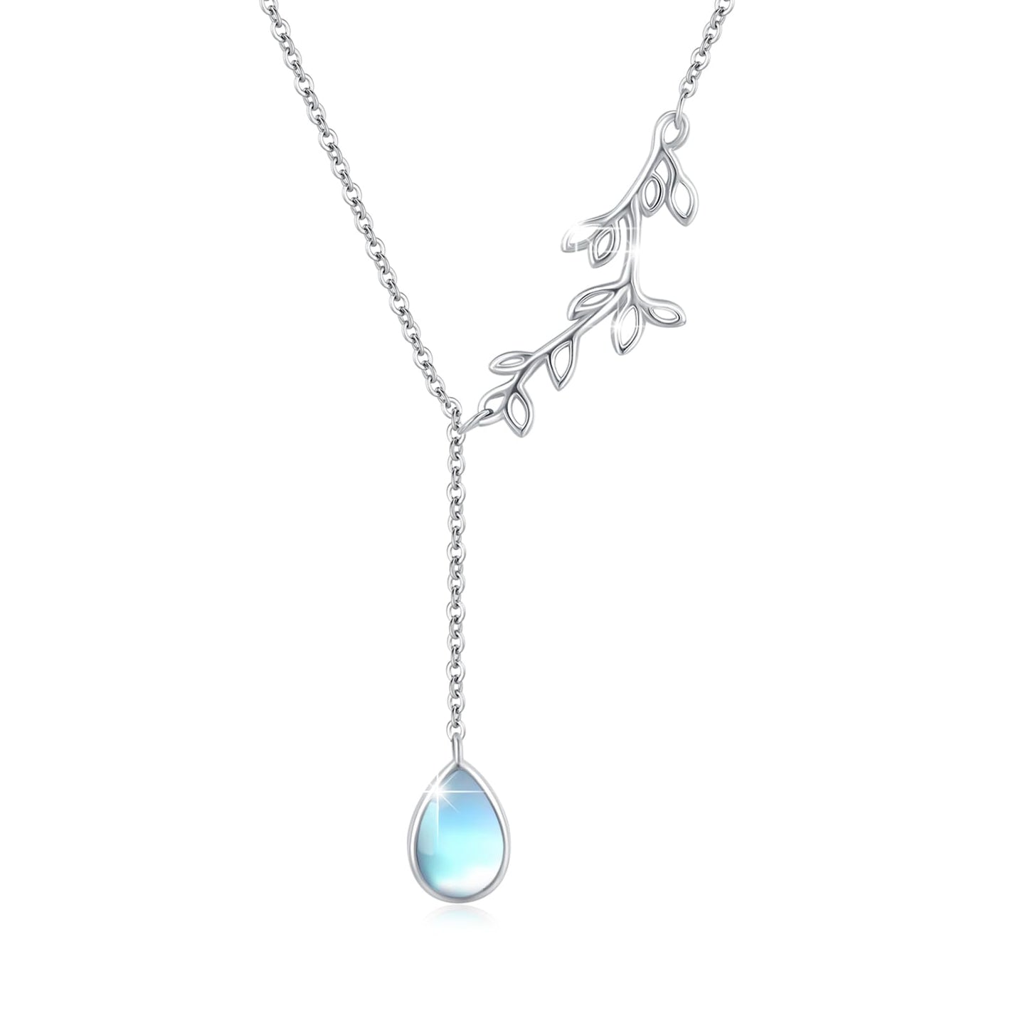 Silikepa Leaf Necklace for Women 925 Sterling Silver Leaf Pendant Necklace Y-Shaped Chain With Moonstone Jewelry Gift for Women