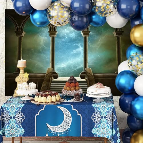 7x5ft Wedding 3D Render Backdrops Fantasy Starry Sky from Ancient Arches Background Dediaeval Gallery Temple Castle Marble Stone Column Staircase Photo Props - size: 7x5ft