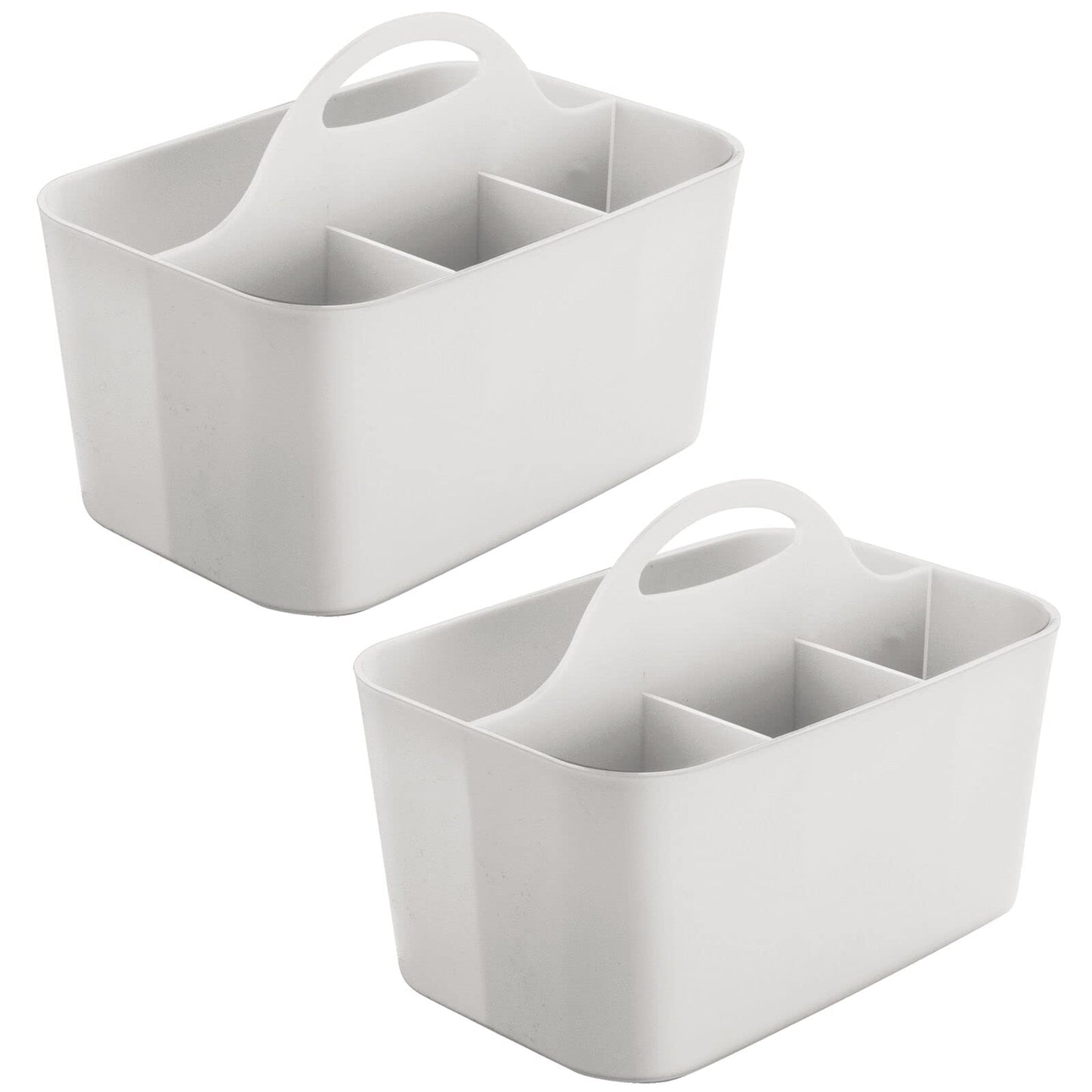 mDesign Plastic Small Office Storage Organizer Utility Tote Caddy with Handle for Cabinets, Desks, Workspaces - Holds Desktop Office Supplies, Pencils, Staplers Lumiere Collection, 2 Pack, Light Gray