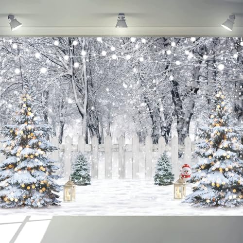 Winter Photography Backdrop Glitter Snowy Forest Pine Tree Background Snow Christmas Xmas Holiday Party Decor Banner Portrait Studio Booth Photobooth Props 7X5ft 115 - size: 7x5ft