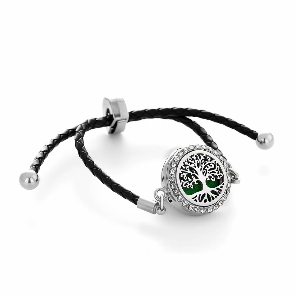 4-Piece Tree of Life Essential Oil Diffuser Bracelet Set - Adjustable Aromatherapy Bracelets Stylish Openwork Tree Pattern Jewelry Unisex Gift Set