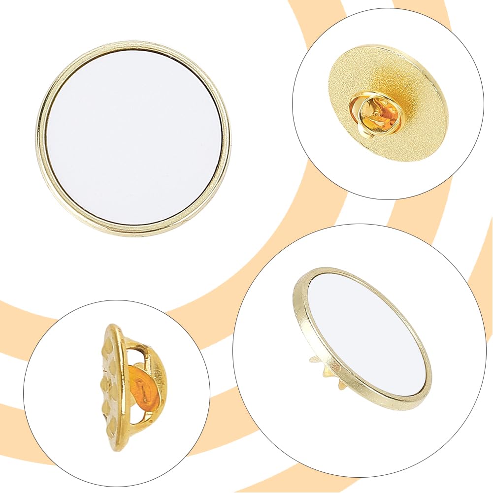 SOFPLATE 20 Sets 1 Inch Round Blank Pins Sublimation Blank Buttons Small Gold Alloy Disk Base Transfer Design Making Kits Team Party Decor Brooch Pin Bulk for Jewelry Making Lapel Supplies DIY Crafts