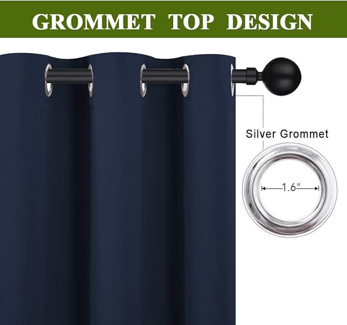 NICETOWN Blackout Draperies Curtains, All Season Thermal Insulated Solid Grommet Top Blackout Curtains/Drapes for Kid's Room (Navy, 1 Pair, 34 x 72 inches)